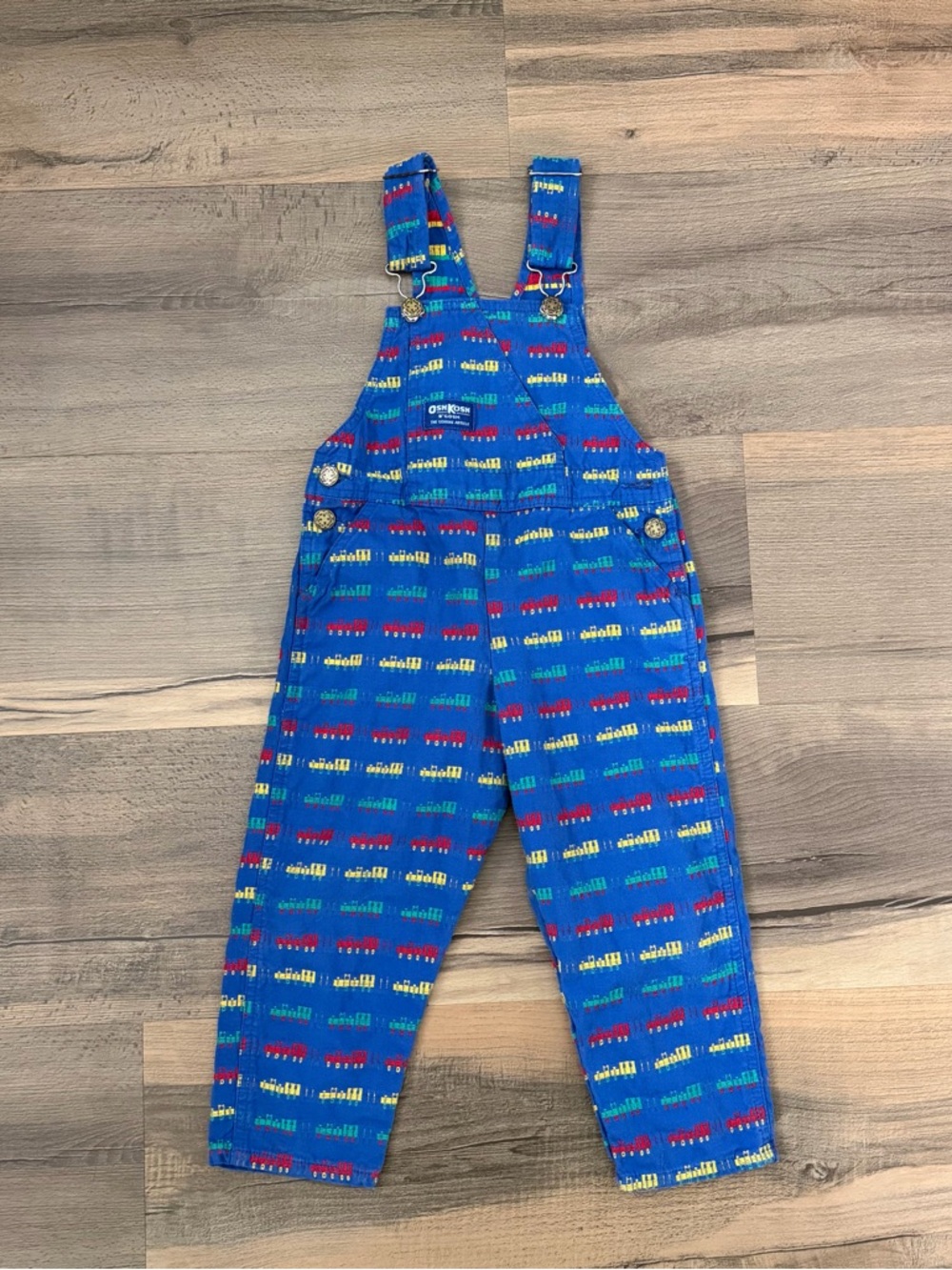 Vintage OshKosh B'Gosh Toddler Vestback Blue Embroidered Train Overalls Size 4T